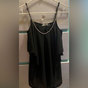 Black sheer layered top with bejeweled adjustable straps